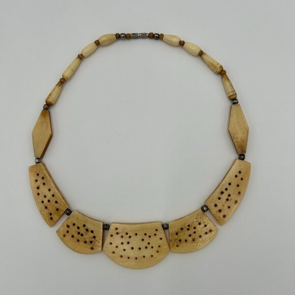 Vintage Hand-Carved Necklace With Geometric & Floral Patterns - Picture 1 of 8